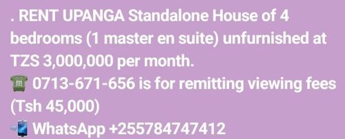 UPANGA HOUSE RENT 4 ROOMS