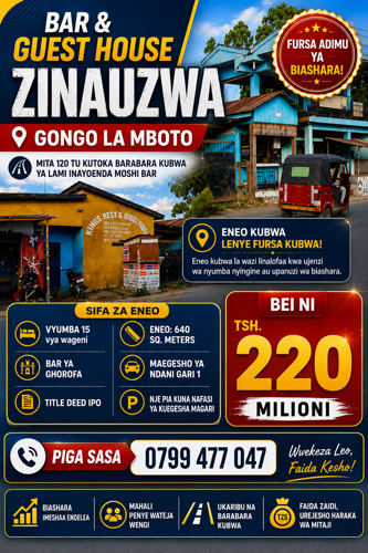 Bar & Guest house zinauzwa