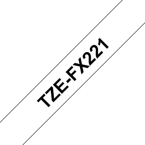 Brother TZe-FX221 Labelling Tape Cassette, Black on White, 9mm (W) x 8M (L), Flexible ID