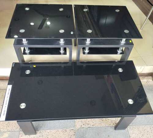 3Pc Black Glass Top Coffee Table Set