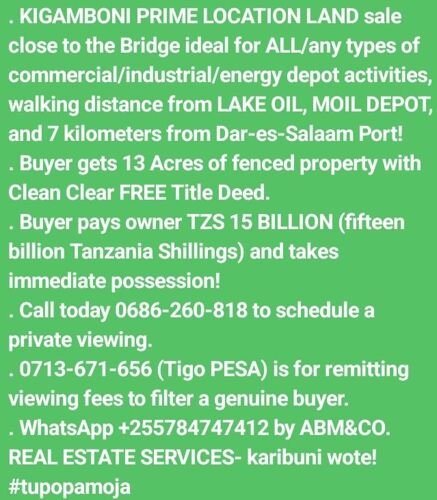 KIGAMBONI PRIME LAND SALE