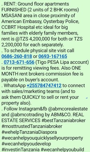 2 of 2BRs MSASANI rent