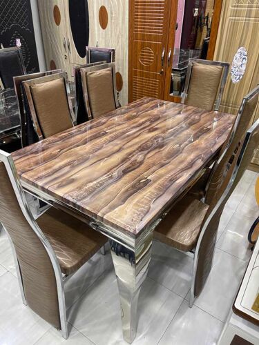 Marble dining table six chairs