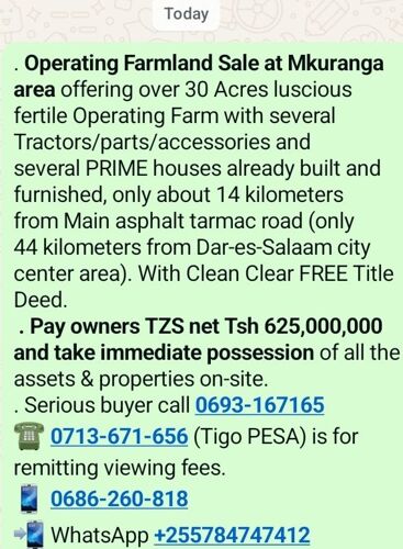 MKURANGA FARM SALE