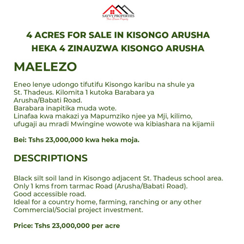 SHAMBA EKARI 4 ZINZUZWA KISONGO ST. THADEUS