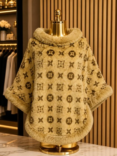 Collar plaid Cape poncho 