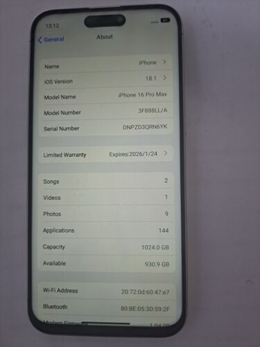 IPHONE 16 PRO MAX   1000GB