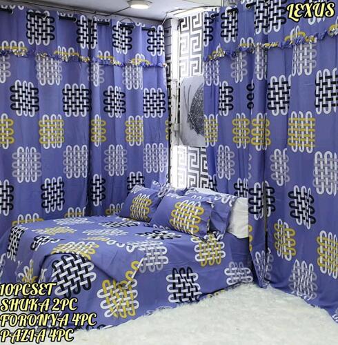 Curtains with bedsheets and pillowcases