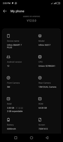 Infinix smart 7 plus ram Gb6 r