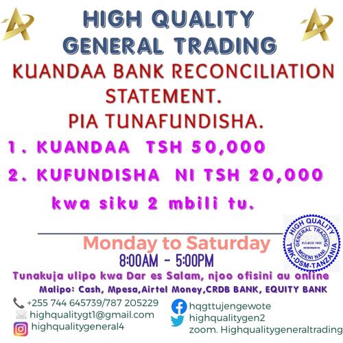 TUNAANDAA BANK RECONCILIATION STATEMENT