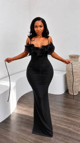Pleated Ruffle Gown Dress