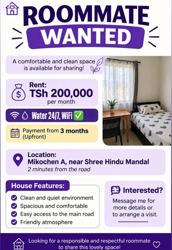 Shared apartment in Mikocheni