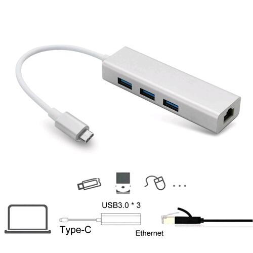 Type-C To RJ45  + 3ports Usb3.1Hub