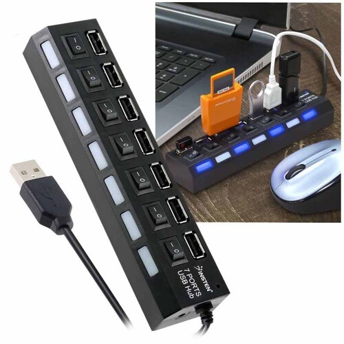 7-port USB Black HUB for Laptop / Pc